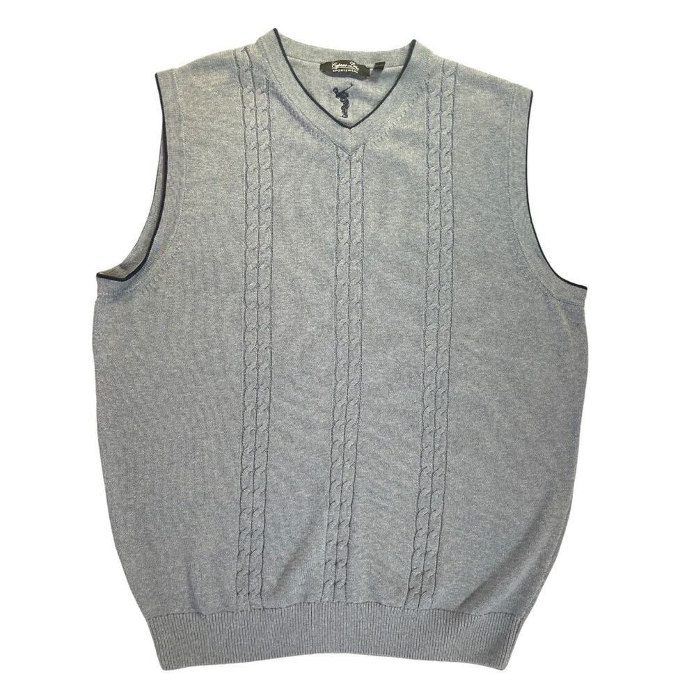 Cypress Links Sweater Vest Men's Large Light Blue Cotton V Neck Cable Knit Golf